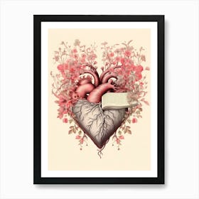 Blush Pink Floral Tree Heart Vintage  3 Art Print