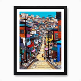 Painting Of Seoul South Korea With A Cat In The Style Of Pop Art 2 Art Print