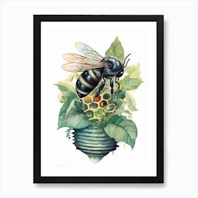 Green Sweat Bee Beehive Watercolour Illustration 2 Art Print