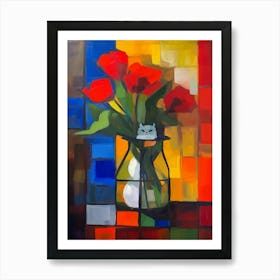 Sweet Pea Cat 2 De Stijl Style Mondrian Art Print