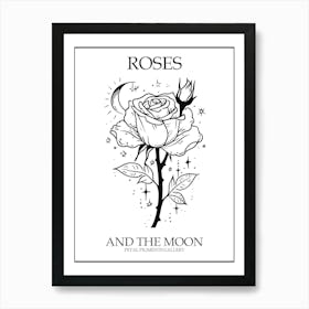 Roses And The Moon Line Drawing 2 Poster Art Print