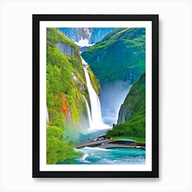 Nærøyfjord Waterfalls, Norway Majestic, Beautiful & Classic (3) Art Print