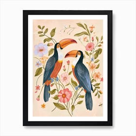 Folksy Floral Animal Drawing Toucan Art Print