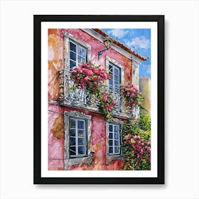 Balcony View Painting In Lisbon 4 Art Print