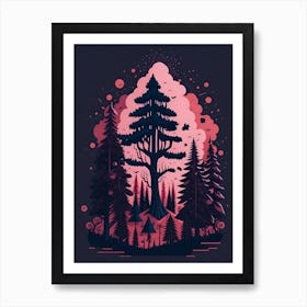 A Fantasy Forest At Night In Red Theme 54 Art Print