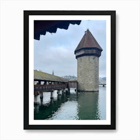 Tower On The River At Lucerne, Switzerland Art Print