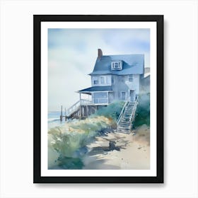 Watercolor House On The Beach Art Print