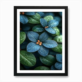 Blue Flowers With Water Droplets Art Print