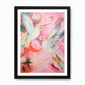 Pink Ethereal Bird Painting Hummingbird 1 Art Print