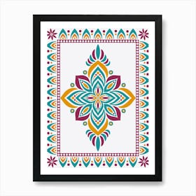 WA240010 - Vibrant Teal and Maroon Mandala - Colorful Bohemian Art Art Print