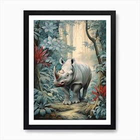 Vintage Style Wildlife Illustration Of A Rhino Art Print