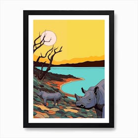 Two Rhinos In The Sun 2 Art Print