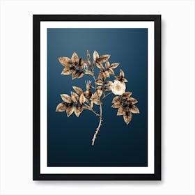 Gold Botanical Mountain Rose Bloom on Dusk Blue Art Print
