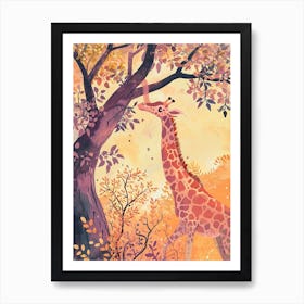 Giraffe Under The Tree Watercolour Inspired 3 Art Print