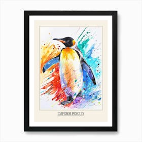 Emperor Penguin Colourful Watercolour 3 Poster Art Print