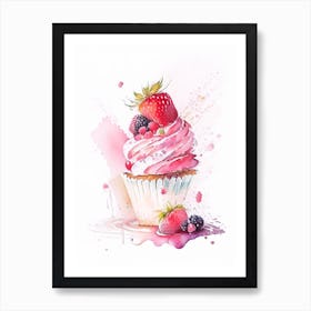 Strawberry Cupcakes, Dessert, Food Storybook Watercolours 1 Art Print