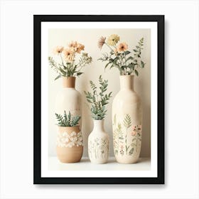 Three Vases With Flowers Art Print