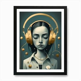 Girl With Headphones 50 Art Print