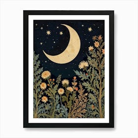 Moon And Daisies Style William Morris Art Print 7 Art Print