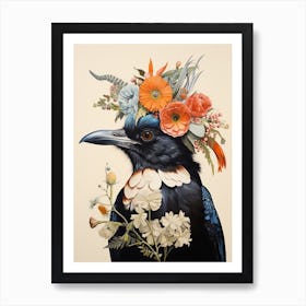 Bird With A Flower Crown Magpie 6 Art Print