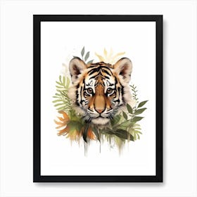 Watercolour Jungle Animal Sumatran Tiger 1 Art Print