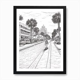 Skateboarding In Clearwater Florida, Usa Line Art Black And White 2 Art Print