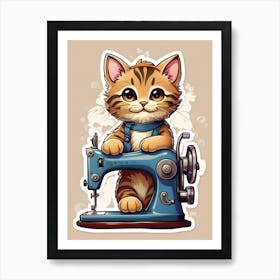 Kitten On Sewing Machine Affiche