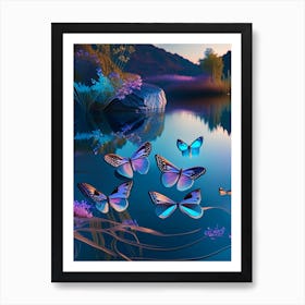 Butterflies On Lake Holographic 1 Art Print