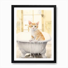 Japanese Bobtail Cat In Bathtub Botanical Bathroom 2 Art Print
