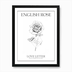 English Rose Love Letter Line Drawing 3 Poster Art Print