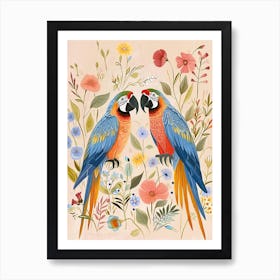 Folksy Floral Animal Drawing Macaw 4 Art Print