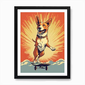 Basenji Dog Skateboarding Illustration 4 Art Print