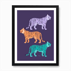 Three Tigers Purple Art Print