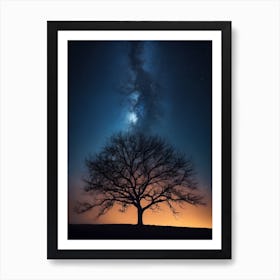 Tree Silhouetted Against The Night Sky Art Print