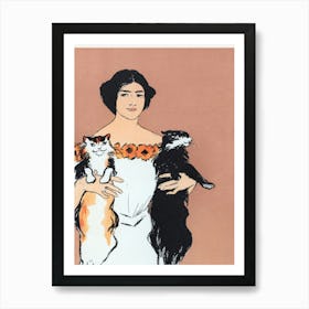 Woman holding cats wall art Art Print