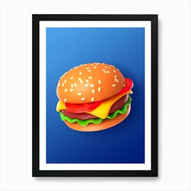 Burger, plastic 3D — Food kitchen poster/blackboard, photo art 1 Art Print