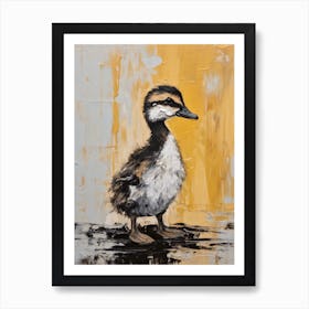 Black White & Yellow Duckling Gouache 1 Art Print