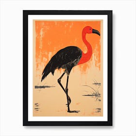 Flamingo, Woodblock Animal  Drawing 6 Art Print