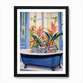 A Bathtube Full Of Bird Of Paradise In A Bathroom 2 Art Print