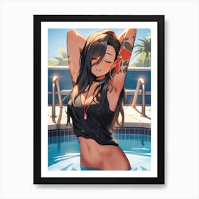 A hot manga girl is having some fun in the pool: This anime portrait is the embodiment of cute, beautiful, and undeniably sexy. Art Print