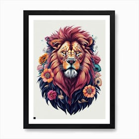 Lion With Flowers Art Print