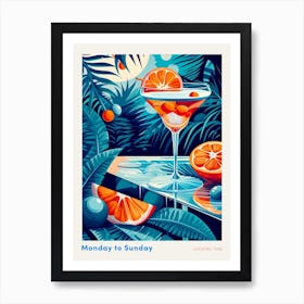 Art Deco Blue & Orange Cocktail Poster Art Print