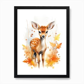 A Deer Watercolour In Autumn Colours 2 Art Print