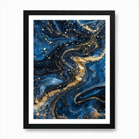 Blue Gold Swirls Abstract Painting Art Print