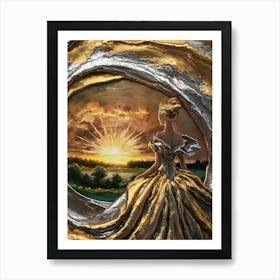 A Woman With Golden Landscape Art Print