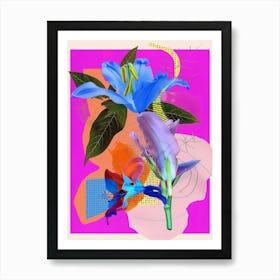 Bluebell 2 Neon Flower Collage Art Print