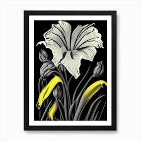 Yellow Flag Iris Wildflower Linocut 2 Art Print