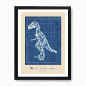 Velociraptor Dinosaur Blue Print Inspired 1 Poster Art Print