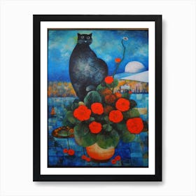 Hydrangea With A Cat 1 Surreal Joan Miro Style  Art Print