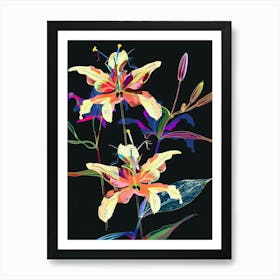 Neon Flowers On Black Columbine 2 Art Print